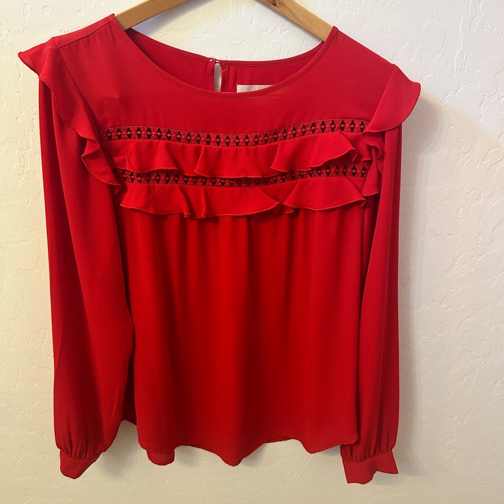 Loft Red Ruffle Blouse